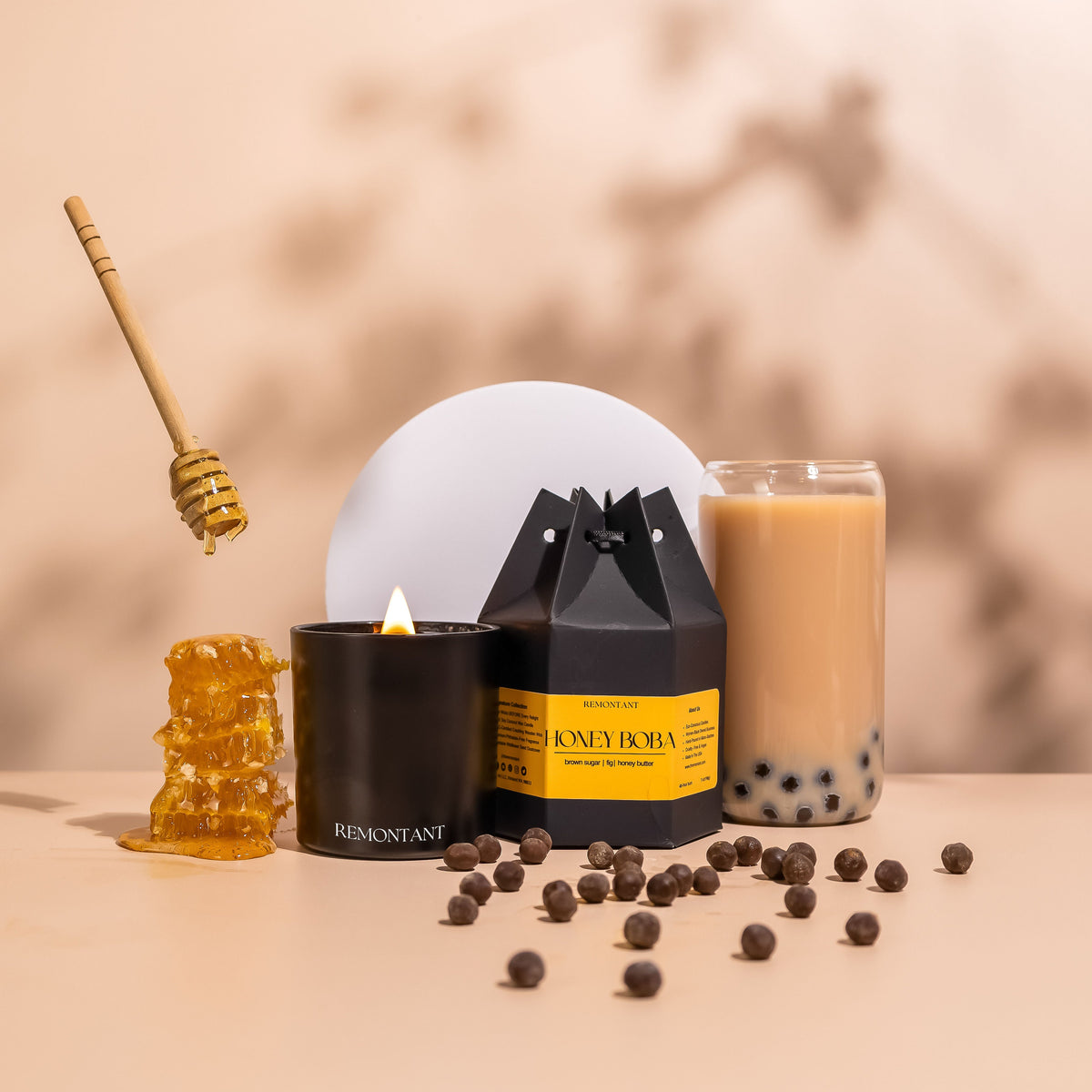Honey Boba Candle  | Brown Sugar ~Figs ~ Honey Butter | Wood Wick Candle.